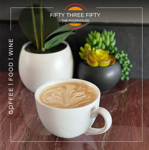 coffee and espresso on Holmes Beach 5350 The Pour House Ad Link Saying Coffee, Food, Wine.